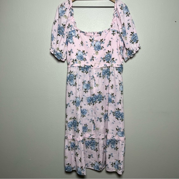 Gal Meets Glam Isabel Women Midi Dress 14 Pink Floral Smocked Spring Cottagecore - Picture 10 of 10